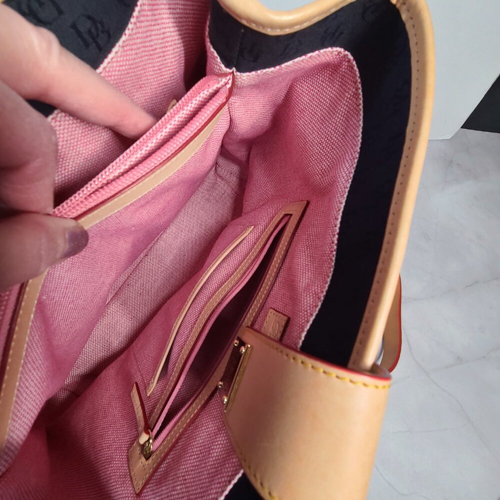 Dooney & Bourke Logo Shoulder Handbag BLACK Canvas Tan Leather Large Tote - Picture 10 of 16